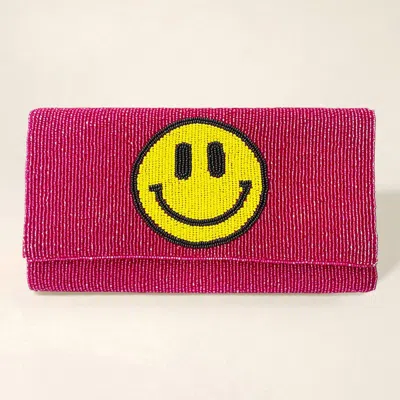Fashnzfab Beaded Smile Clutch / Crossbody Bag In Pink