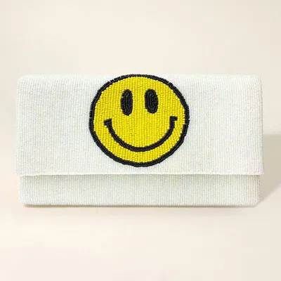 Fashnzfab Beaded Smile Clutch / Crossbody Bag In White