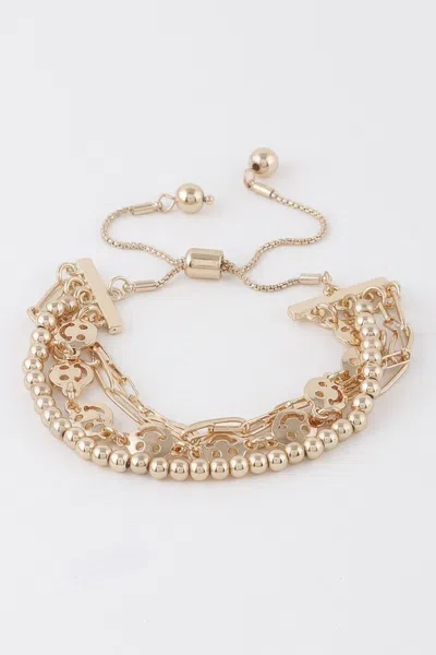 Fashnzfab Beaded Smiley Face Chain Bracelet In Gold