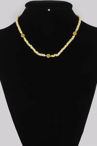 Fashnzfab Beaded Smiley Face Charm Necklace In Multi
