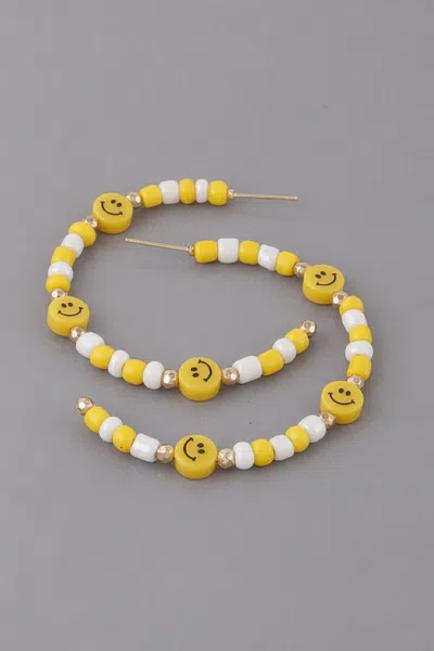 Fashnzfab Beaded Smiley Face Hoop Earrings In Multi