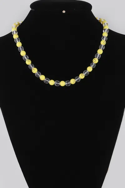 Fashnzfab Beaded Smiley Face Necklace In Multi