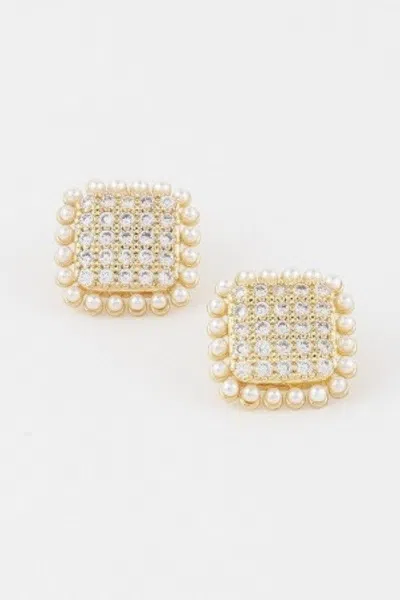 Fashnzfab Beaded Square Stud Earrings In Gold
