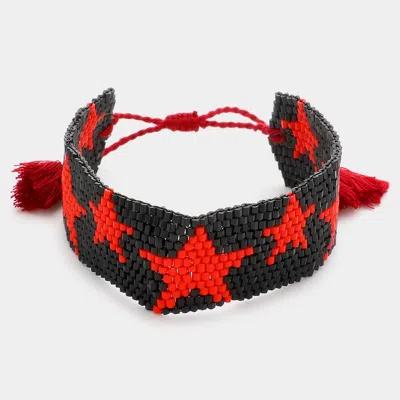 Fashnzfab Beaded Star Tassel Cinch Pull Tie Bracelet Black, Red