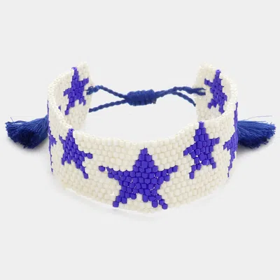 Fashnzfab Beaded Star Tassel Cinch Pull Tie Bracelet Ivory, Navy In Blue