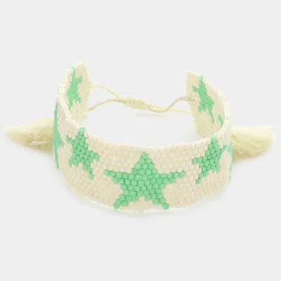 Fashnzfab Beaded Star Tassel Cinch Pull Tie Bracelet Mint In Green