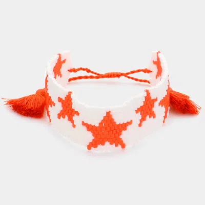 Fashnzfab Beaded Star Tassel Cinch Pull Tie Bracelet Orange In Red
