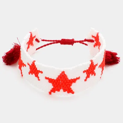 Fashnzfab Beaded Star Tassel Cinch Pull Tie Bracelet Red, White In Multi