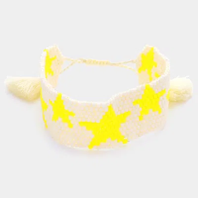 Fashnzfab Beaded Star Tassel Cinch Pull Tie Bracelet Yellow In Green