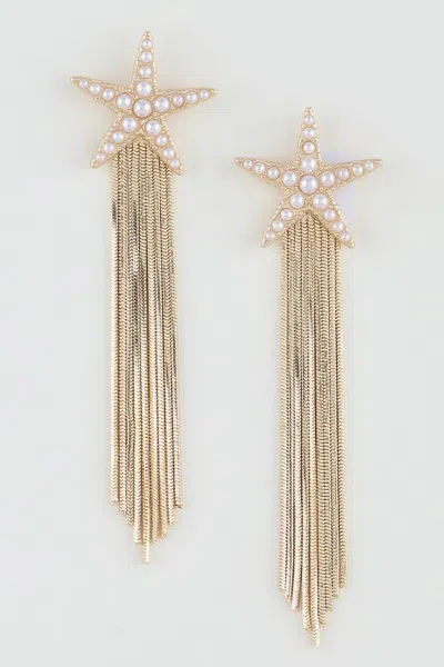 Fashnzfab Beaded Starfish Curtain Drop Earrings In Gold