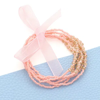 Fashnzfab Beaded Stretch Wrap Bracelet Gold, Pink In Multi