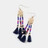 Fashnzfab Beaded Tassel Drop Earrings - Montana Blue In Multi