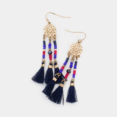 Fashnzfab Beaded Tassel Drop Earrings - Montana Blue In Multi