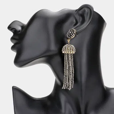 Fashnzfab Beaded Tassel Earrings - Hematite In Gold