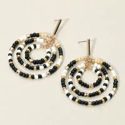 Fashnzfab Beaded Triple Open Circle Link Dangle Earrings In Black