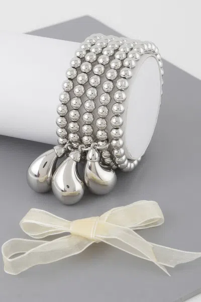 Fashnzfab Beaded Triple Teardrop Bracelet In Silver