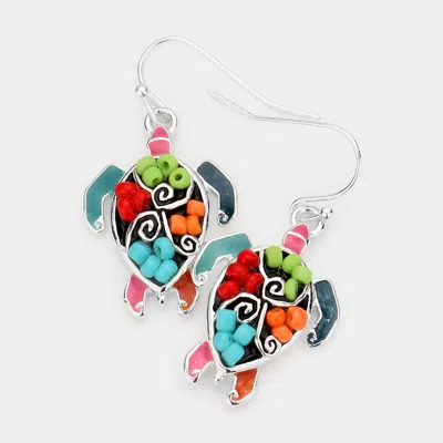 Fashnzfab Beaded Turtle Earrings In Multi