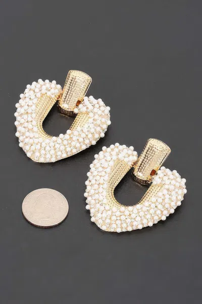 Fashnzfab Beaded U-shape Door Knocker Earrings In Gold