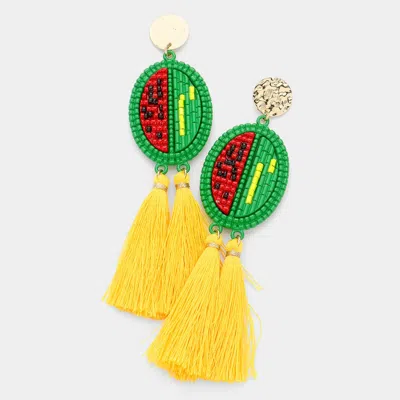 Fashnzfab Beaded Watermelon Double Tassel Dangle Earrings In Multi