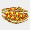 Fashnzfab Beaded Wrap Bracelet Orange In Brown