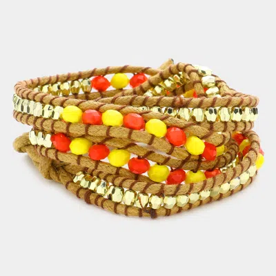 Fashnzfab Beaded Wrap Bracelet Orange In Brown