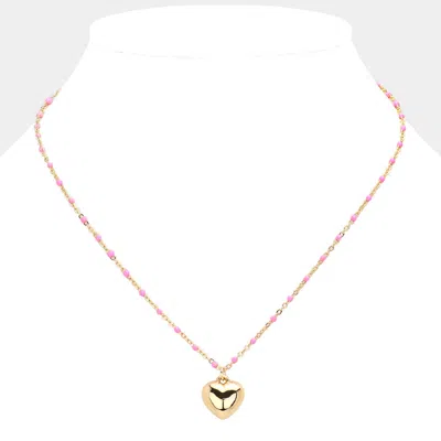 Fashnzfab Beads Station Metal Heart Pendant Necklace In Gold