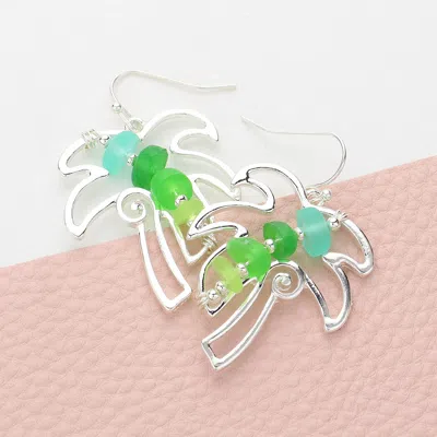 Fashnzfab Bean Beads Accented Metal Wire Palm Tree Dangle Earrings - Multi, Silver In Metallic