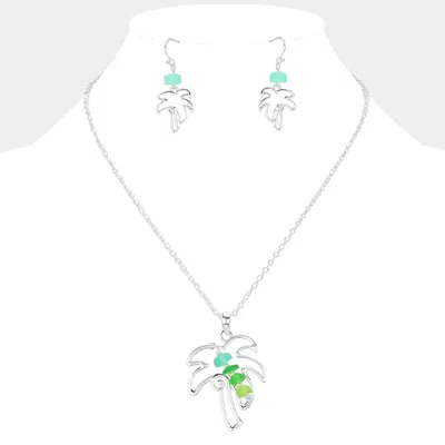 Fashnzfab Bean Beads Accented Metal Wire Palm Tree Pendant Necklace In Multi