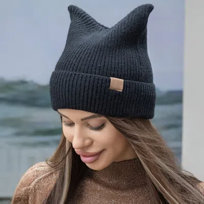 Fashnzfab Beanie With Cat Ears In Black