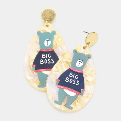 Fashnzfab Bear Accented Celluloid Acetate Teardrop Dangle Earrings In Blue