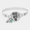 Fashnzfab Bear With Me Message Charm Hook Bracelet Silver Burnished In Multi