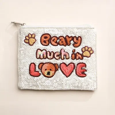 Fashnzfab Beary Much In Love Message Sequin Seed Beaded Mini Pouch Bag In Multi