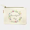 Fashnzfab Beautiful Day Message Flower Printed Cotton Canvas Eco Pouch Bag In Multi