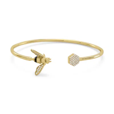 Fashnzfab Bee Mine! 14 Karat Gold Plated And Signity Cz Bee Flex Cuff In Red