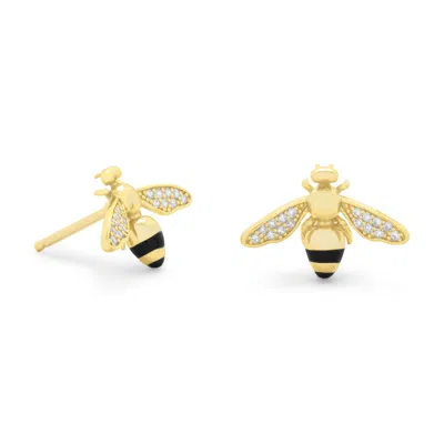Fashnzfab Bee Mine! 14 Karat Gold Plated Signity Cz Bee Earrings In Purple