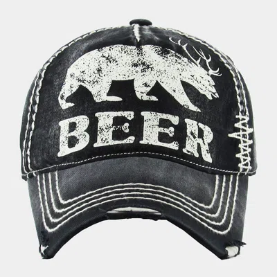 Fashnzfab Beer Message Bear Antler Vintage Baseball Cap In Black