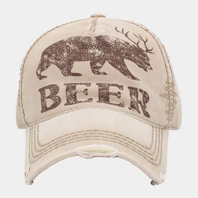 Fashnzfab Beer Message Bear Antler Vintage Baseball Cap In Green