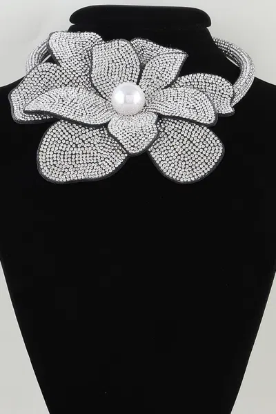Fashnzfab Bejeweled Blooming Flower Choker Necklace In Multi
