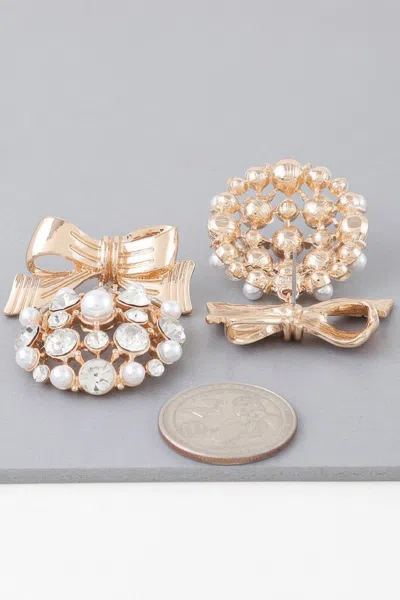 Fashnzfab Bejeweled Ribbon Ornament Earrings In Gold