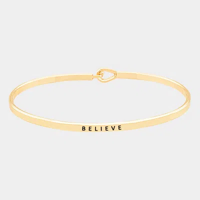 Fashnzfab Believe Brass Thin Metal Hook Bracelet Gold