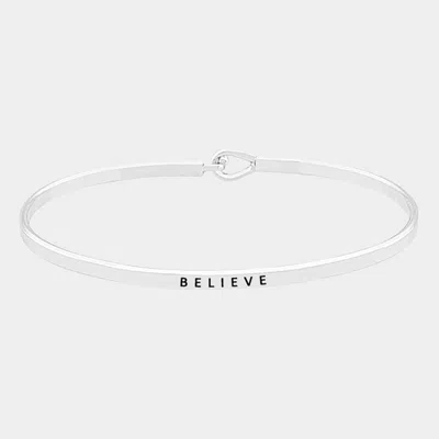Fashnzfab Believe Brass Thin Metal Hook Bracelet Rhodium In Multi
