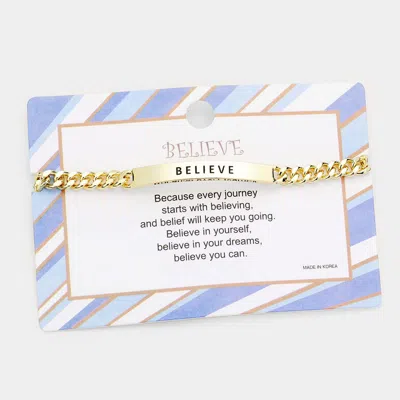 Fashnzfab Believe Curved Metal Bar Message Bracelet In Gold