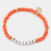 Fashnzfab Believe Faceted Beaded Stretch Bracelet Orange In Orange