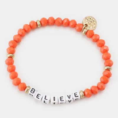 Fashnzfab Believe Faceted Beaded Stretch Bracelet Orange