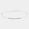 Fashnzfab Believe In Yourself Brass Thin Metal Hook Bracelet Rhodium In Metallic
