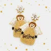 Fashnzfab Believe Message Felt Back Beaded Angel Dangle Earrings In Gold