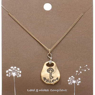 Fashnzfab Believe Message Key Engraved Pendant Necklace In Gold