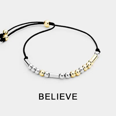 Fashnzfab Believe Message Morse Code Adjustable Cinch Pull Tie Bracelet Black, Two Tone In Gold