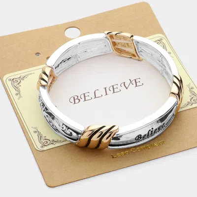 Fashnzfab Believe Message Two Tone Metal Stretch Bracelet Two Tone In Silver