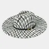 Fashnzfab Belt Band Accented Check Patterned Panama Hat In White